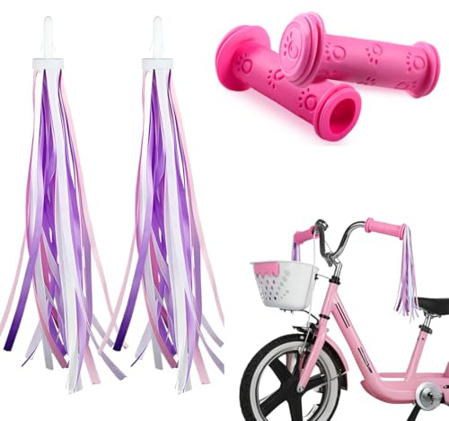 VEOIRXU 2 Pezzi Manopole Bici con 2 Frange Colorate Maniglie per Bicicletta Bambini 22mm Manopole Impugnature per Manubrio Biciclette Manopole Gomma Antiscivolo per Manubrio Bicicletta Bambini (Viola)
