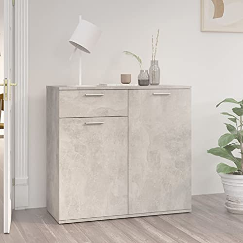 WRJENFSC Sideboard Grau 80x36x75 cm Betonoptik Holzwerkstoff Minimalistisches Lowboard mit 2 Türen und Schublade Platzsparend und Modern für Wohnzimmer Flur Esszimmer