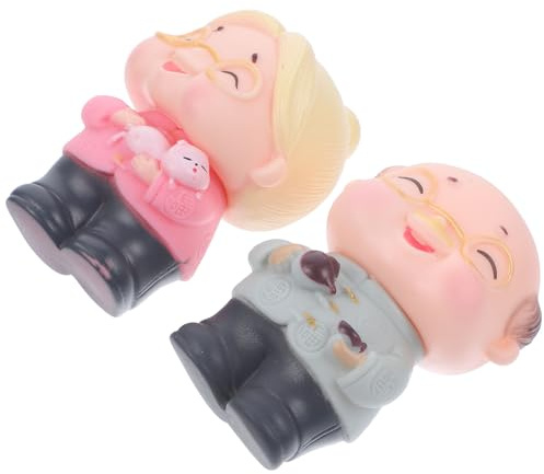 PERSELOSO Cake Topper Decoration 2Pcs, Old Couple Couple Figurine Ornaments in PVC for Retirement and Birthday Parties, Miniature Reusable Desktop Cake Decor
