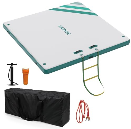 Stabiles, Rutschfestes Floating Dock für Outdoor-Wassersport, Aufblasbare Plattform mit Eva-Oberfläche, Abnehmbarer Leiter, Pumpe & Tragetasche, Ideale Mehrpersonen-Badematte zum Sonnen, 1.8 * 1.5m