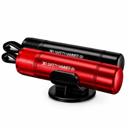 Mulbijeo Marteau Brise Vitre Voiture, Marteau d'urgence Multifonctionnel, Brise Vitre Coupe Ceinture, Ressort Haute Pression Intégré, Coupe Ceinture, Facile à Installer, Compact & pratique