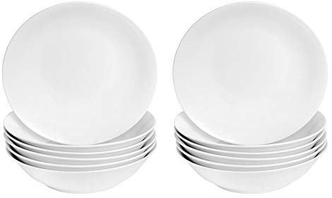 Argon Tableware 12x White Large Pasta Bowls - 25.5cm (10) - Ceramic Dinner Plates Dish Set Serving Noodle Bowl - Dishwasher and Microwave Safe