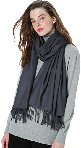 MaaMgic Schal Damen Warm Winter Herbst unifarben Baumwolle mit quasten/fransen, 40+ Farben Einfarbig & Kariert Pashmina xl Stola Schals MEHRWEG,Dunkel Grau