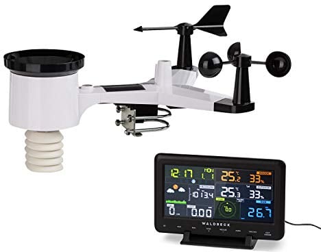 Waldbeck Huygens - Stazione Meteo, Stazione Meteo Professionale, 6 in 1, Display a Colori, Avvisi Meteo, Dati Meteo in Tempo Reale, WiFi, Bianco e Nero