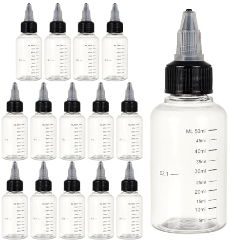 BENECREAT 15 Bottiglie Plastica 50ml con Scala, Bottiglia di Colla con Scala per Maniglie di Erogazione Buono - per Colla, Inchiostro e Liquidi Artigianato