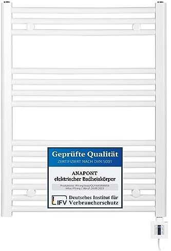 anapont elektrischer Badheizkörper 775x600 - weiß gerade - Timer-Funktion - Handtuchheizkörper - Badheizung elektrisch - Handtuchheizung - Made in Germany
