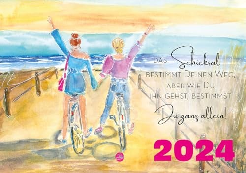 Sprüche Wandkalender 2024, Kalender DIN A3 quer; Zeichnungen mit positiven Sprüchen – - Dekoration zum Aufhängen - Monats-Wandkalender