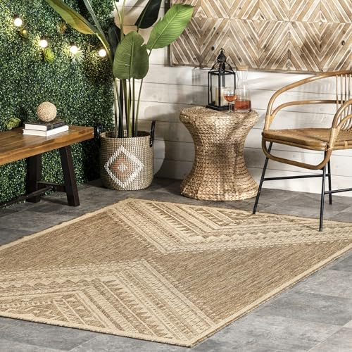 Nuloom Outdoor Performance Collection Landry Brown/Ivory, 5' x 8', Soft and Cozy, High Traffic, Stain Resistant, Easy Clean, Durable Area Rug for Indoor/Outdoor Patio, Deck, Porch, Garden, Courtyard