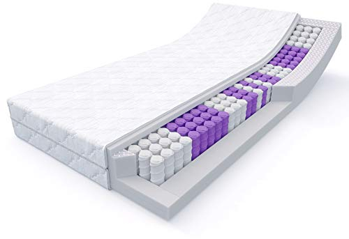MSS e.K. Medic Taschenfederkernmatratze 130x200 x 20 cm (Kernhöhe 19 cm), 7-Zonen Federkernmatratze mit Komfortschaum und Microfaser-Bezug, Matratze für Kinder und Erwachsene, Härtegrad H4