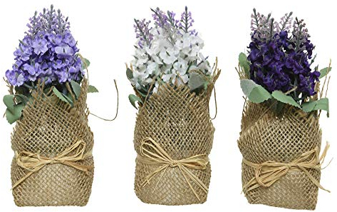 Decoris Mini Kunstblumen Veilchen im Topf 17cm x 1 Stück sortierte Kunstpflanze mit Juteband