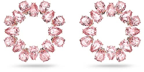 Swarovski Millenia Kreolen, Rosé Vergoldete Ohrringe mit Strahlenden Pinken Kristallen