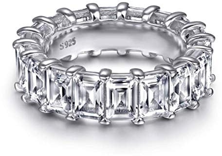 18K Funkelnder Baguette Ring aus 925 Sterling Silber für Frauen Stapelringe - Damen Ringe Eternity Ewigkeit Schmuck in Juwelierqualität (50, Silber)