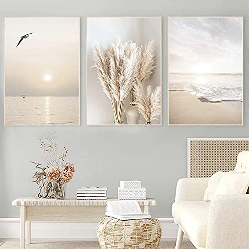 SWECOMZE 3er Poster Set Wohnzimmer - Bilder Deko Schlafzimmer - Sonnenuntergang Strand Stilvolle Wandbilder - ohne Bilderrahmen (40 x 50 cm)
