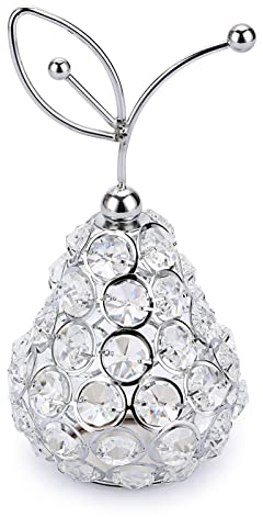 Tolida Glitzernde Kristall-Birnenfrucht-Ornament, künstliche Obst-Skulptur, Dekoration, Tischdekoration für Zuhause, Esstisch, Hochzeit/Geburtstagsfeier (Birne, Silber)
