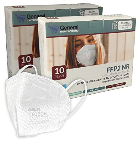20 Mascherine FFP2 ESLH certificate CE | PFE ≥94% | Mascherina FFP2 certificata CE per adulti | Sigillata singolarmente con 10 Ganci Salva Orecchie (Bianco)