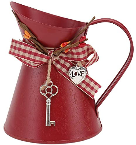 GANAZONO Rustikal Shabby Chic Vase Kleine Metallvase Vintage Milk Krug Mini Pitcher Bauernhaus Dekorative Blumenvase für Heimküche Badezimmer Rot