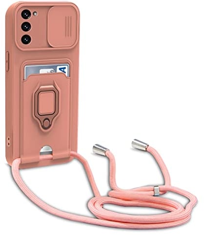 yanasuo Protección de Cámara Funda Compatible con Samsung Galaxy S20 FE 5G /4G, con Anillo Soporte, Ajustable Collar Correa de Cuello Cordón Carcasa de Silicona-Pink