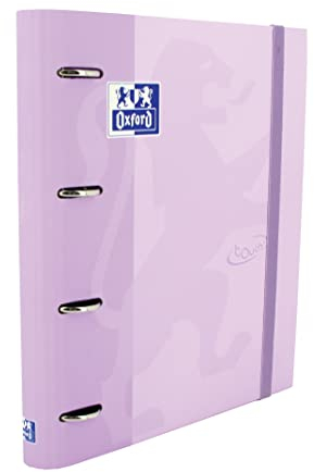 Oxford, Ringordner mit 4 Ringen A4, Hardcover, gummierter Verschluss, 5 x 5 Raster und 5 Farbbänder, Stickerbogen, Farbe Malva Touch