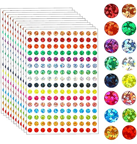 3520 Stück Glänzende Kreis Dot Aufkleber Sparkle Farbcodierung Etiketten 16 Farben Kleine Runde Punkt Aufkleber Laser Bunte Kreis Dot Aufkleber für Klassenzimmer Büro DIY