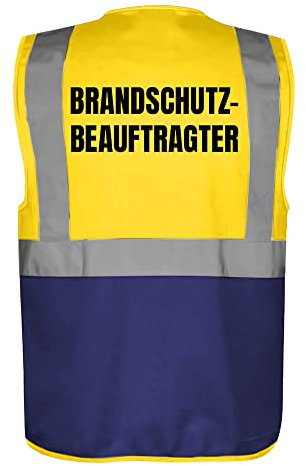 Fassbender-Druck WARNWESTEN - Sicherheitsweste GELB/NAVY mit Taschen und Reißverschluss nach EN ISO 20471 zertifiziert - BRANDSCHUTZBEAUFTRAGTER - Unisex mit hochwertigem Reflektorstreifen