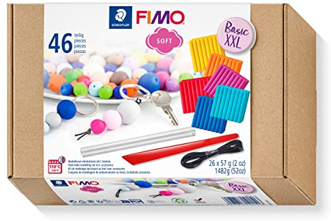 STAEDTLER 8023 15 FIMO Soft - Arcilla polimérica para modelar de secado al horno. Kit Básico XXL, colores surtidos (Pack 26 pastillas 57g & 20 accesorios)