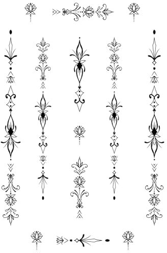 x3 Tatouage Éphémère motifs ornemental - 1 lot de 3 Feuilles de tatouage temporaire décoratif | Bras, épaule, dos, mollet, cuisse, jambe | Noir | Homme, Femme - TATTOO YOUR STYLE