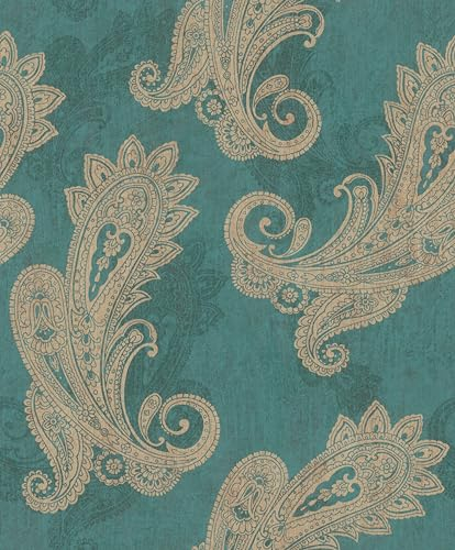 Rasch Vliestapete Petrol Gold Metallic Paisley Ornament Floral 746457