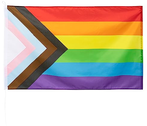 Boland 44661 - LGBTQ Flagge Progress, 90 x 150 cm, Pride, Regenbogen, CSD, Hängedeko, Partydeko für Karneval und Mottoparty