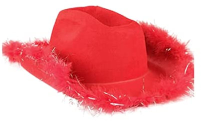 XIXIMAON Cowboyhut für Damen und Mädchen mit Federn, Cowgirlhut, breiter Krempe, Pailletten, Strass, Kostüm, Halloween, Karneval, Partykostüm, rot, One size