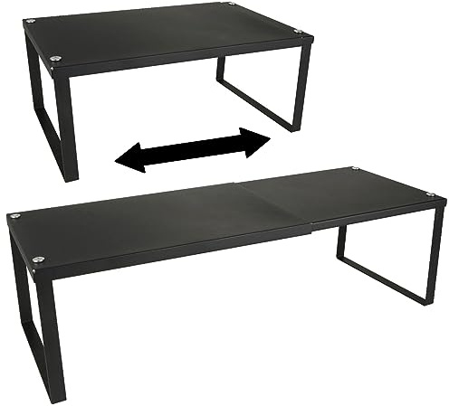 ZOFUN 2 Pcs Cupboard Shelves 32 x 20 x 15/20 cm | Kitchen Cupboard Shelves with 20 cm Expandable Range, Carbon Steel Extendable Shelf for Kitchen Counter Top, Black