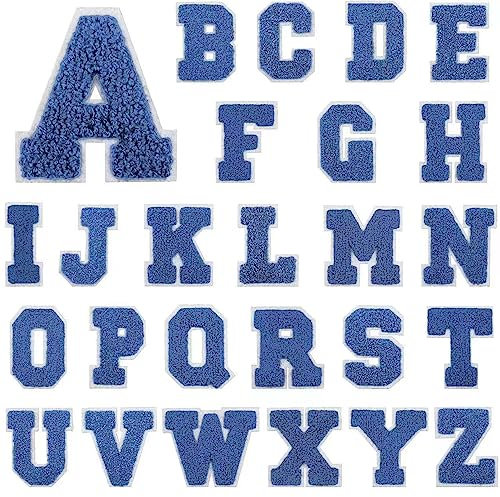 Chenille Letter Patch Iron on,Chenille Iron on Varsity Letter Patch,26Pcs Varsity Alphabet A-Z Patches for Jackets,DIY Supplies Blue