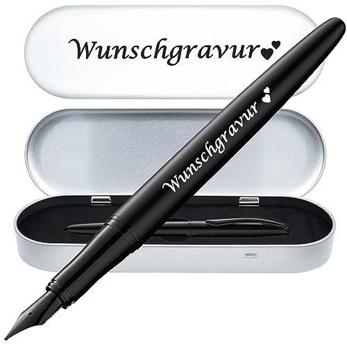 Pelikan Füllhalter Jazz® Noble Elegance mit Gravur als Geschenk | inkl. Etui mit Wunschgravur (Platz für 10 Stifte) | Emojis Gravur | Farbe Carbon Schwarz | Füller personalisiert