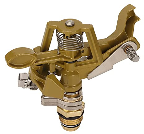 Aspersor de impacto de latón, rotación ajustable 0-360°, cabezal resistente, rosca G1/2 macho para riego eficiente de césped patio jardín y zonas verdes