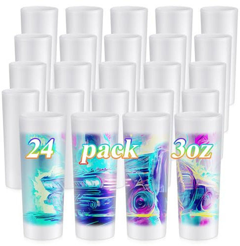 Hsei Lot de 24 verres à shot givrés par sublimation de 85 g avec base lourde pour vin, bière, vodka, whisky, expresso