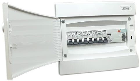 RoadEu - Leitungsschutzschalter - Sicherungskasten Komplett mit Fi Schutzschalter 400V - B 16A Sicherungsautomat und 10A 7+1 - Verteiler Unterputz