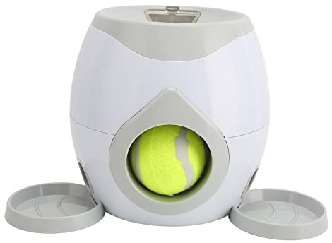 Yctze Automatischer Ballwerfer für Hunde, Interaktive Hunde-Tennisball-Werfermaschine, Hunde-Tennisfutter-Belohnungsmaschine mit Flachem Futtertablett für Hundewelpen, 2 Bälle Im