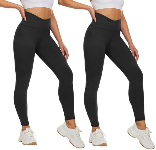 AMIYOYO 2er Pack Leggings für Damen High Waist Leggins Blickdicht Elastische Bauchweg Hosen Weiche Sporthose für Yoga Fitness Outdoor Freizeit