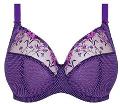Elomi Women’s Charley Plunge Bra: Floral Embroidery, Low Plunge, DD+ Bras, Iris, 32H US