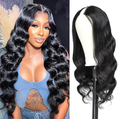 V part wig echthaar perücke body wave wig human hair upgrade U part wig human hair no lace wear and go glueless wigs human hair 150% density perücke damen echthaar 26 Zoll (65CM)