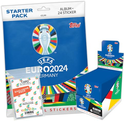 Bundle with UEFA Euro 2024 Germany Collectable Sticker 1 Starter + 1 Display (100 Bags) + Exclusive Collect-It Cases