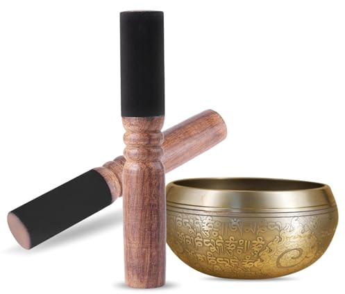 WGFOIP Cuenco Tibetano Hecho a Mano para Cantar, Cuenco Tibetano Mallet, Mazo de Madera de Melocotón, Cuero de Primera Calidad, 0,98 Pulgadas, para Cuencos Tibetanos, Gongs y Más