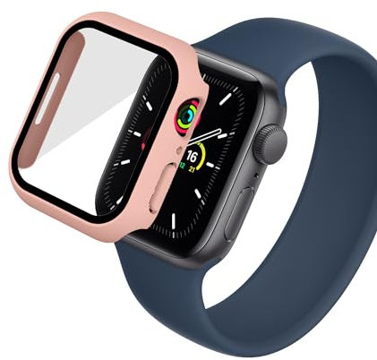 GANGANPRO 2 in 1 Design PC Custodia con Protezione Vetro Schermo Temperato per Apple Watch 4/5/6/SE,Ultrasottile Impermeabile Resistente Smartwatch Cover Graffi per iWatch 40mm Accessori - Rosa