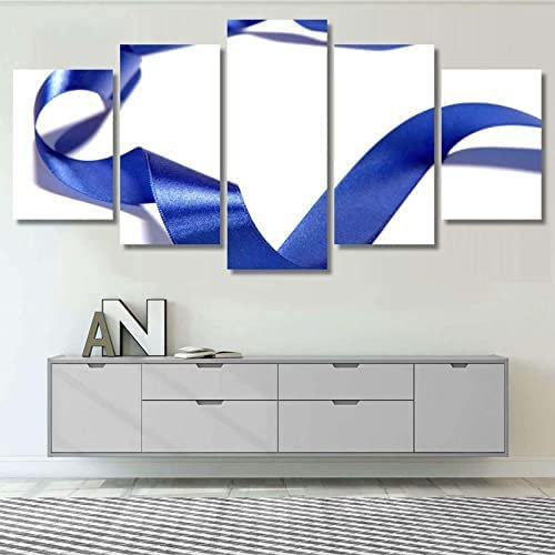 Cuadros Modernos Impresión De Imagen Artística Lienzo Decorativo Para Tu Salón O Dormitorio 5 Piezas Lazo De Cinta De Tela Azul Modulares Pintura De Decoración Moderna 200 X 100 Cm/Dormitor -0R0R/G2L
