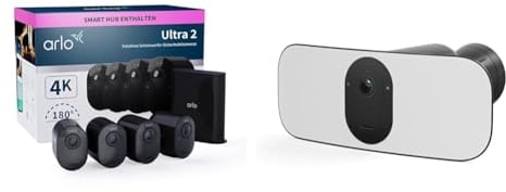 Arlo Ultra 2 Überwachungskamera Aussen WLAN, Kabellos, 4er Set & Floodlight Überwachungskamera Aussen WLAN, Kabellos, 2K HDR