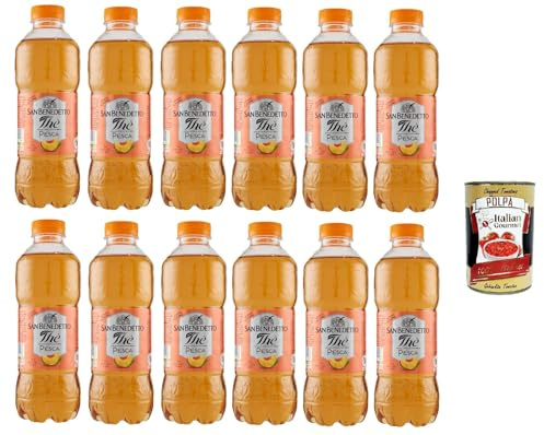 Italian Gourmet Thè Pesca Eistee Pfirsich PET Einweg 12 x 500ml erfrischend | Senza conservanti né coloranti artificiali; fruchtiger Geschmack, gekühlt, Gesamtnettogewicht 6 L + Kostenlos Polpa 400g