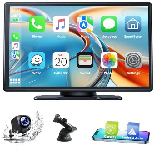 HOTPEAK Wireless Carplay & Android Auto, 9 Inch Wireless Car Stereo for Apple Carplay, Portable Car Radio Receiver with Rear Camera, Car Play Display with Voice Assistant, Bluetooth, Airplay, AUX,FM