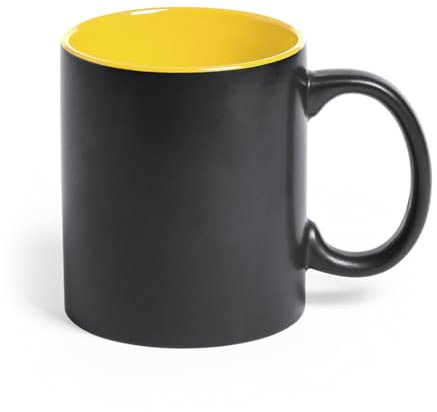 CALLE DEL REGALO Taza de cerámica de 350 ml, negra y color (Amarilla)