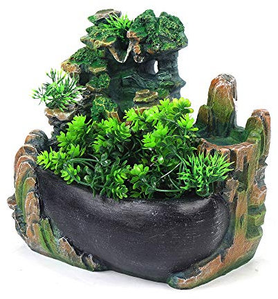Zimmerbrunnen Klein mit Beleuchtung 20x15x28 cm Tischbrunnen Zimmerspringbrunnen Zimmer Brunnen Wasserfall für Entspannung und Luftbefeuchtung