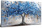 Tree of Life Wall Art Navy Blue Wall Decor Abstract Nature Trees Landscape Picture Canvas Prints for Living Room Modern Home Decor Blossoms Flower Painting Poster Aesthetic Artwork Decoration 20x40”