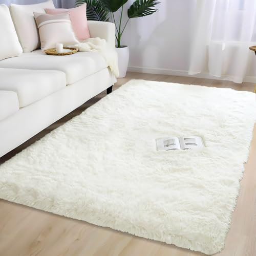AIMECO Schlafzimmer Bereich Teppich, (200X300cm) Flauschigen Teppich, Nachttisch Shag, Wohnzimmer, Kinderzimmer, Weiß (Beige)
